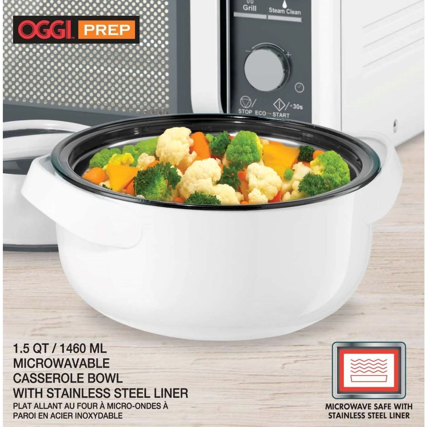 OGGI 1.5 Oz White Plastic/Stainless Steel Insulated Serving Bowl Serving Bowl 8.75 In. D 1 Pc - Image 2