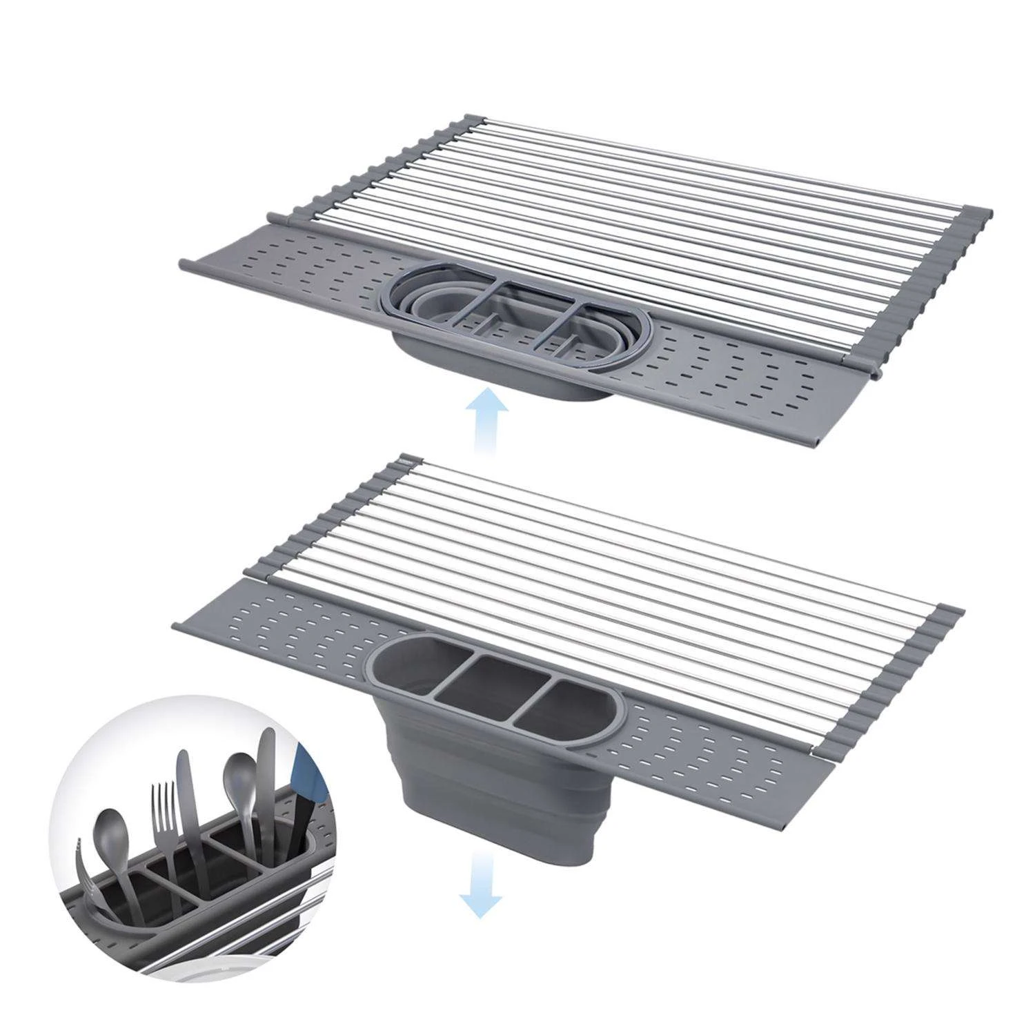 Grand Fusion 20 In. L X 13.2 In. W Gray Stainless Steel Dish Rack - Image 4
