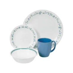 Corelle White Glass/Stoneware Country Cottage Dinnerware Set Assortment In. D 16 Pc