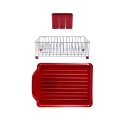 Farberware 20 In. L X 15 In. W X 7 In. H Red Plastic Dish Rack/Mat Set