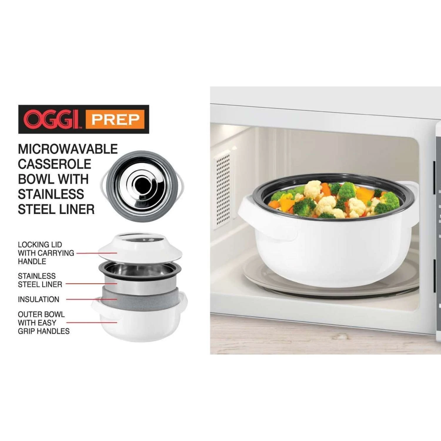 OGGI 1.5 Oz White Plastic/Stainless Steel Insulated Serving Bowl Serving Bowl 8.75 In. D 1 Pc - Image 3