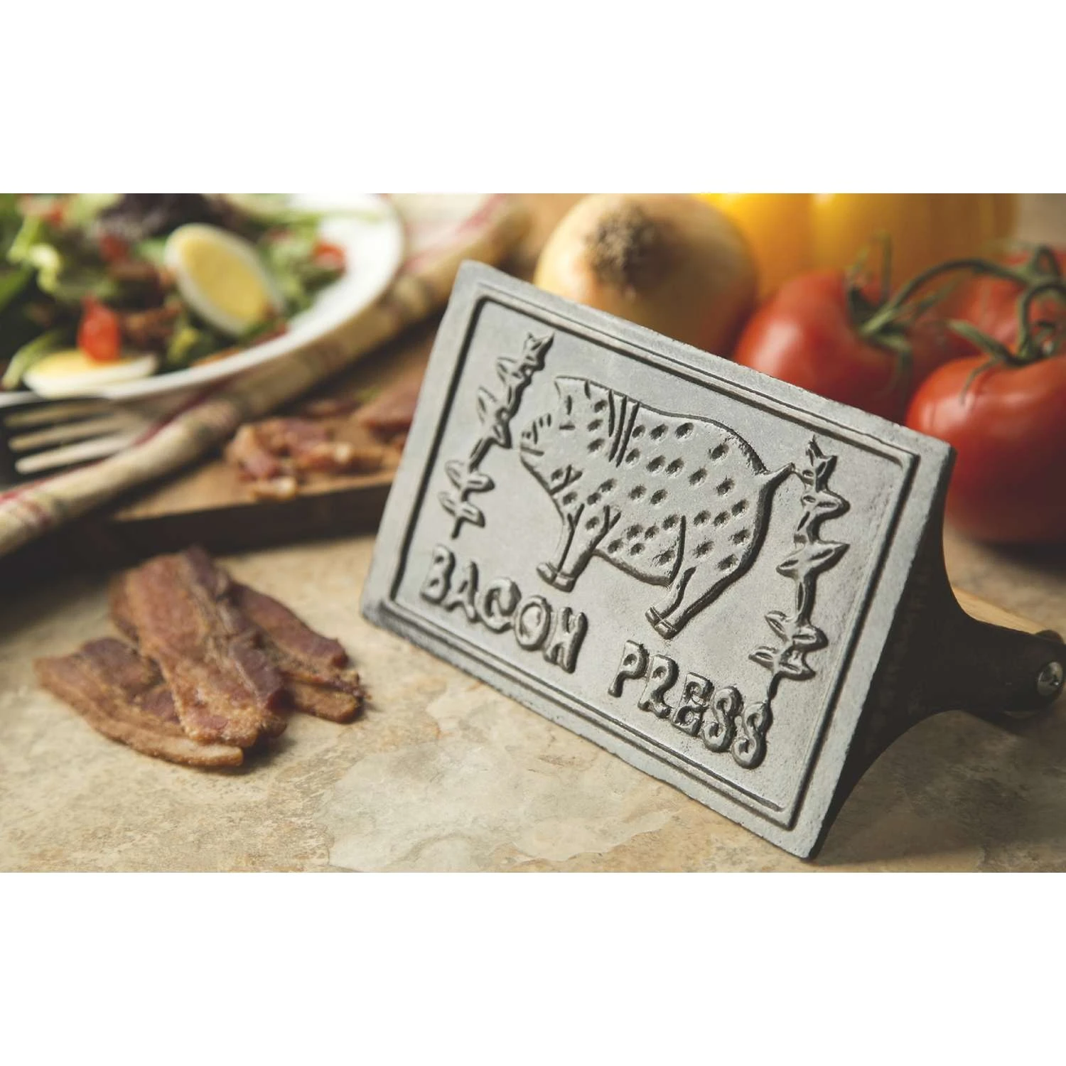Fox Run Cast Iron/Wood Bacon Press Silver - Image 3