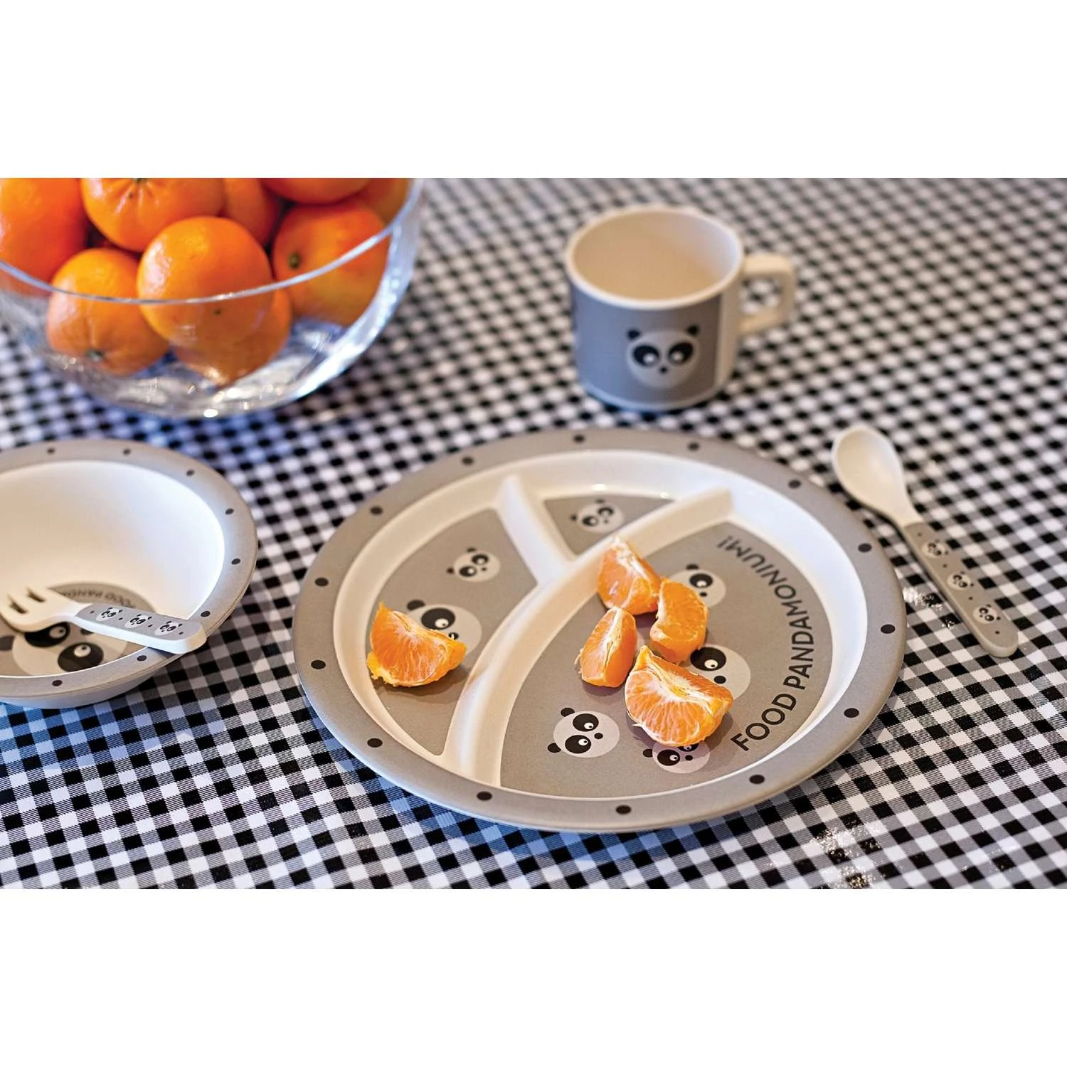 Red Rover Gray Bamboo Panda Bear Dinnerware Set 5 Pc - Image 3