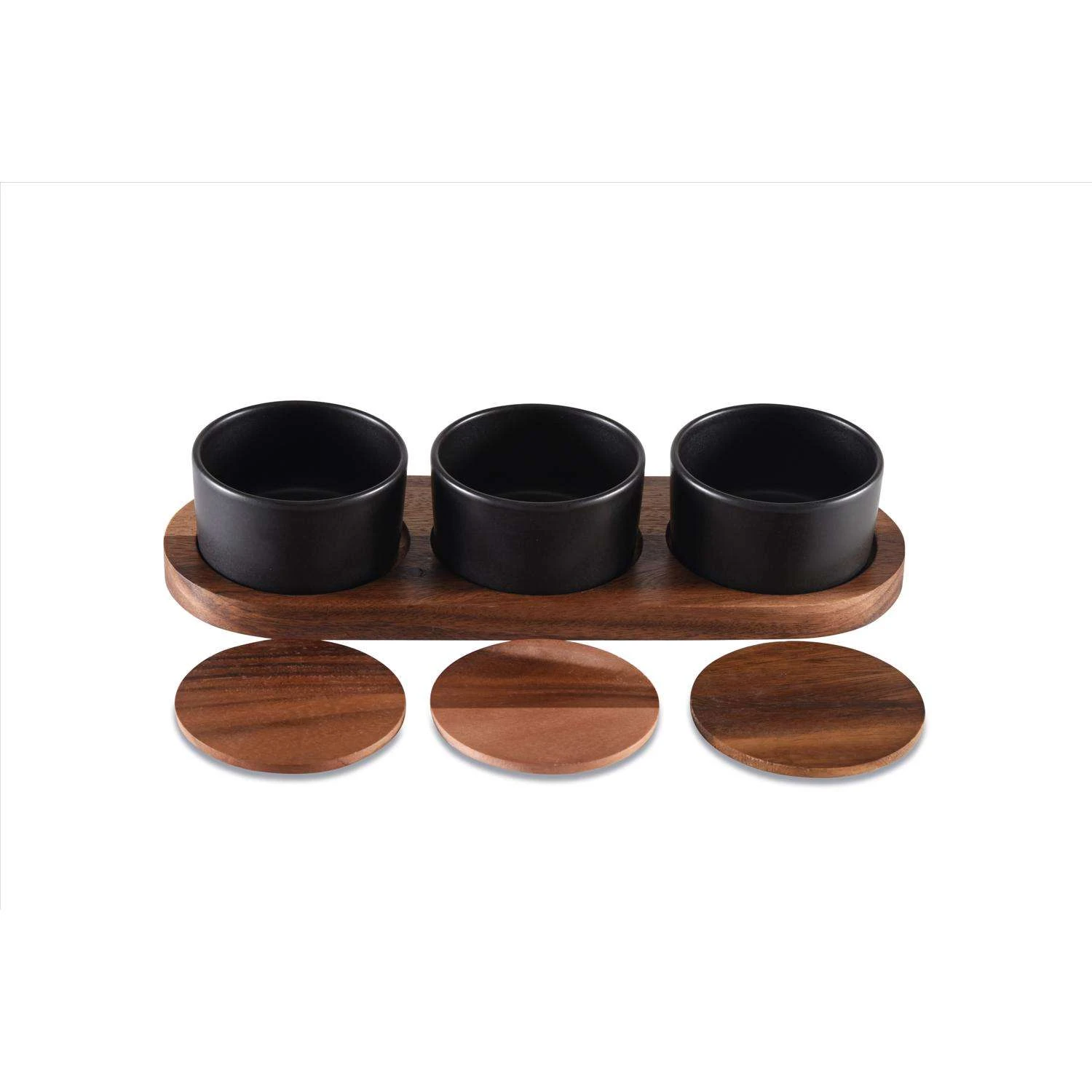 Kalmar Home Black/Brown Acacia Wood Appetizer Serving Tray Set 4 Pc - Image 2