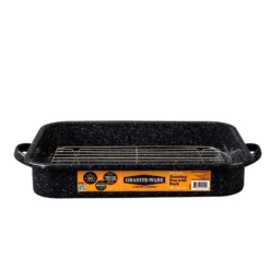 Graniteware Porcelain Enamel Roaster With Rack 12 Qt Black