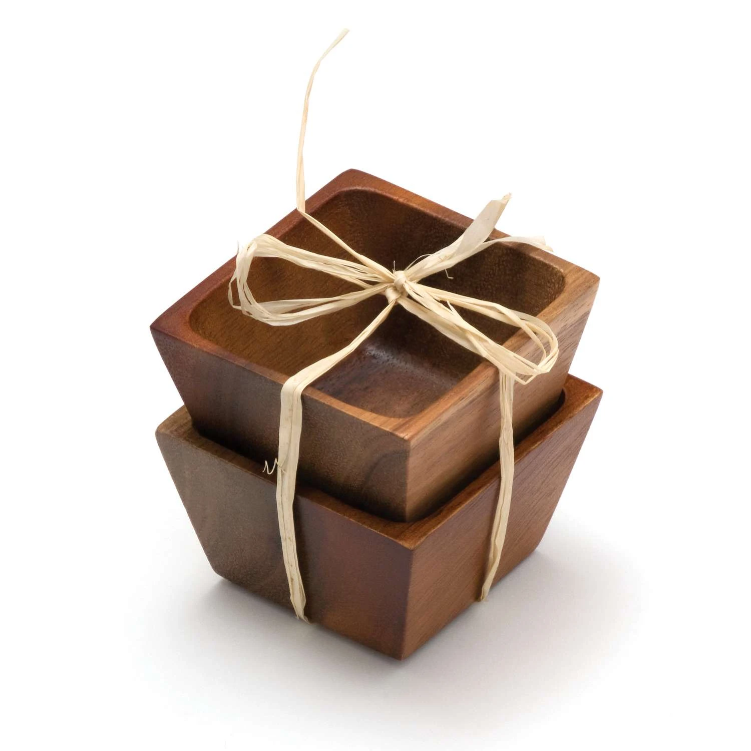 Lipper International Natural Acacia Wood Pinch Square Bowls 2 Pc - Image 2