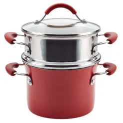 Rachael Ray Aluminum Stock Pot W/Steamer 3 Qt Red