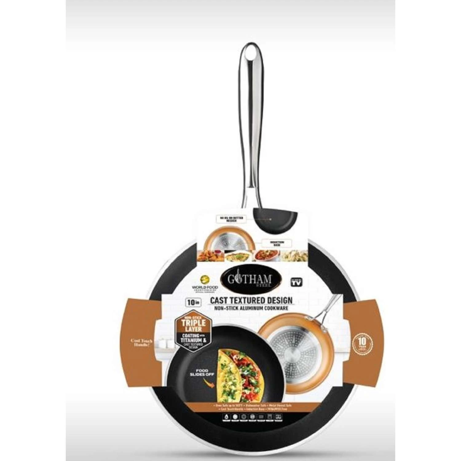 Gotham Steel Copper Cast Ceramic/Titanium Fry Pan 10 In. Black/Orange - Image 2