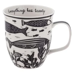 Karma Gifts Boho Black/White Ceramic Fish Mug 3.7 In. D 1 Pk