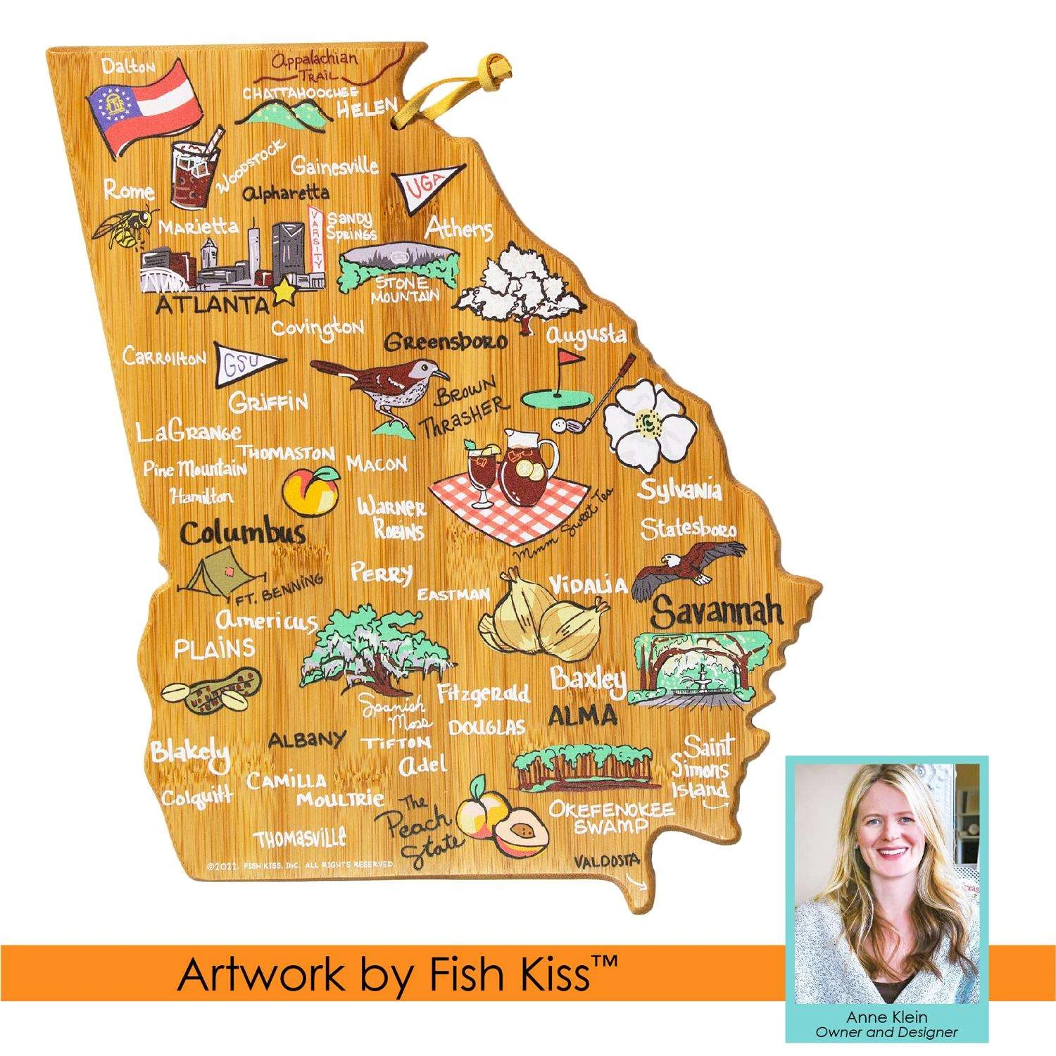 Totally Bamboo Fish Kiss 11.75 In. L X 13.25 In. W X 0.63 In. Bamboo Georgia Serving & Cutting Board - Image 2