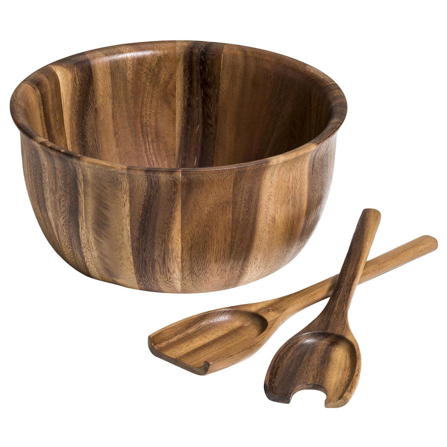 Kalmar Home Brown Acacia Wood Salad Bowl With Servers 1 Pk