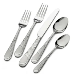 Pfaltzgraff Silver Stainless Steel Swirl Pattern On Handle Flatware Set 20 Pk