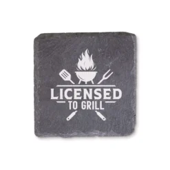 P. Graham Dunn Licensed To Grill Gray Stoneware Slate Coaster Set 4 Pk