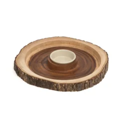 Lipper International Brown Acacia Wood Rustic Server With Dip Bowl 16.5 In. D 1 Pc