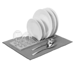 OGGI 15.75 In. L X 6.25 In. W X 2 In. H Gray Plastic Dish Rack/Mat Set