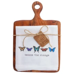 Karma Gifts Cotton/Teak Wood Tea Towel With Cutting Board