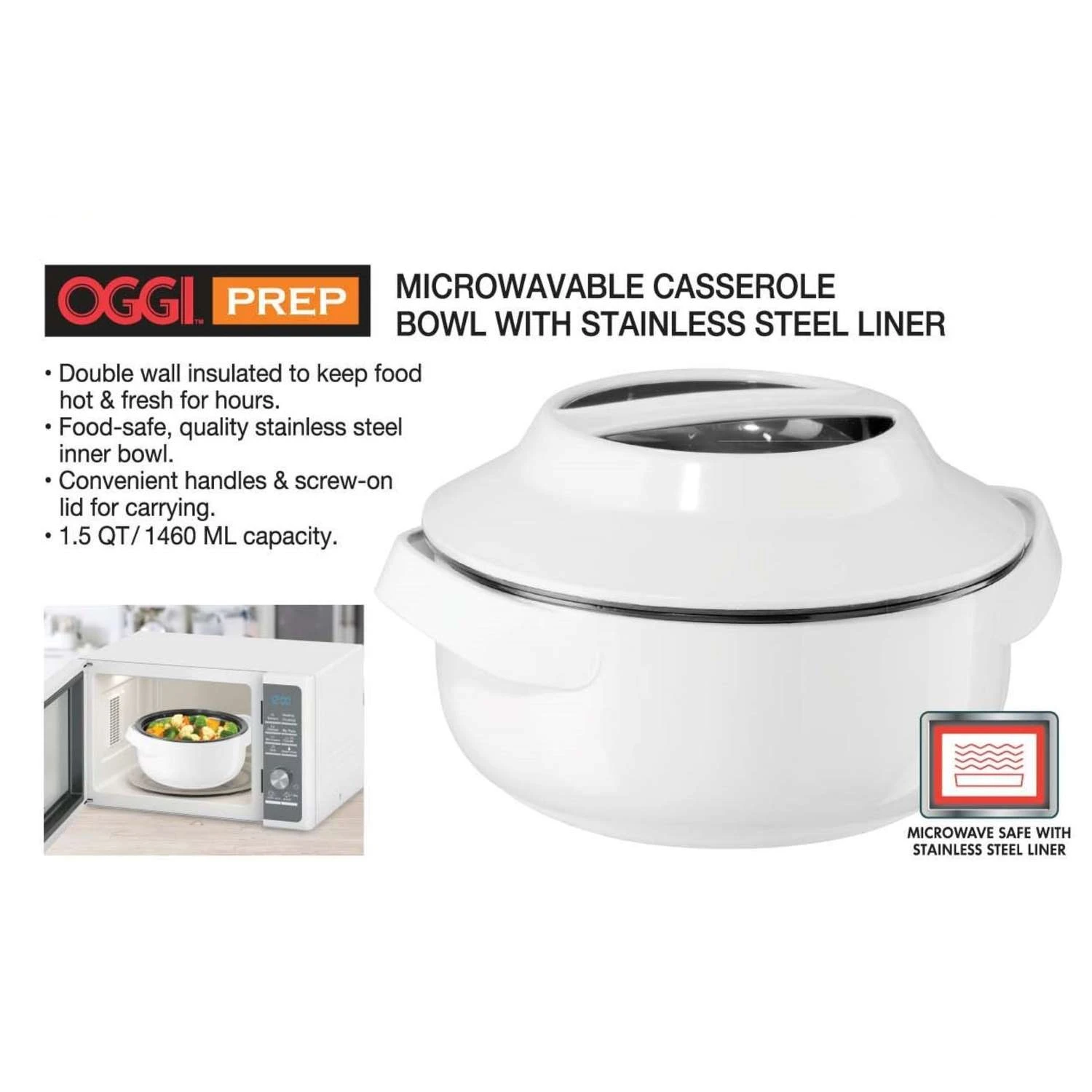 OGGI 1.5 Oz White Plastic/Stainless Steel Insulated Serving Bowl Serving Bowl 8.75 In. D 1 Pc - Image 4